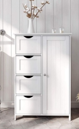 Floor Cabinet with Adjustable Shelf and 4 Drawers, White - Lot 172