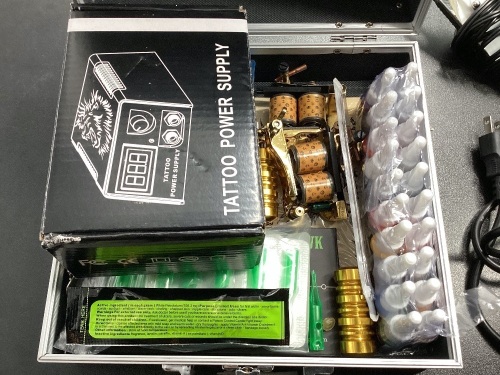 Complete Tattoo Kit 2 Machine Guns 20 Color Inks Power Supply Needles HW-9GD-13 - Lot 516