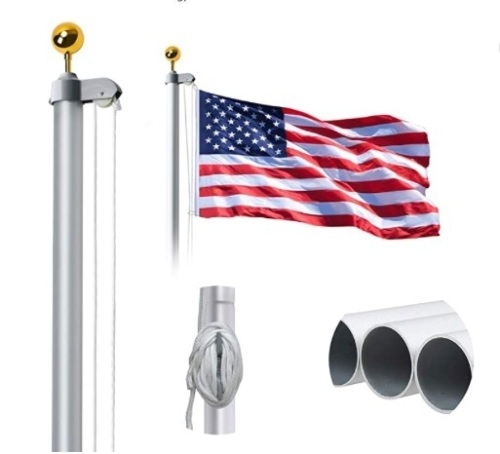 Wevalor 20' Sectional Flag Pole Kit, Heavy Duty Aluminum Outdoor In ground Flagpole, 3x5 Polyester American Flag, Silver - Lot 681