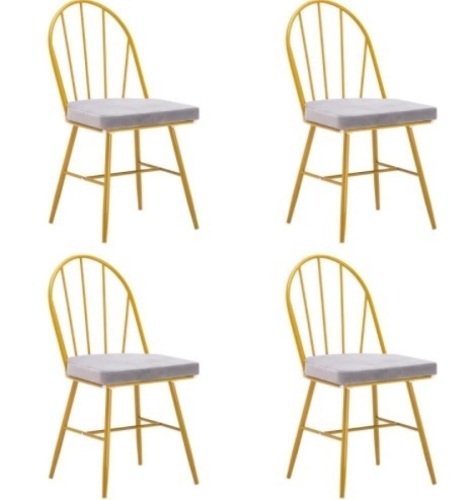 SSLine Dining Chair Set of 4, Gold w/ Gray Cushion - Lot 71