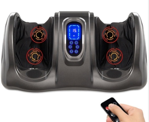 Therapeutic Foot Massager w/ High Intensity Rollers, Remote, 3 Modes, Gray - Lot 596