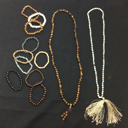 Jewelry Bundle -  Wood Bead Bracelets, 2 Long Bead Necklaces - Lot 100