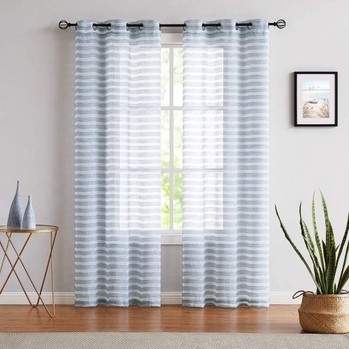 Blue Sheer Stripe Curtains 40x84 inch, 2 Panels - Lot 111