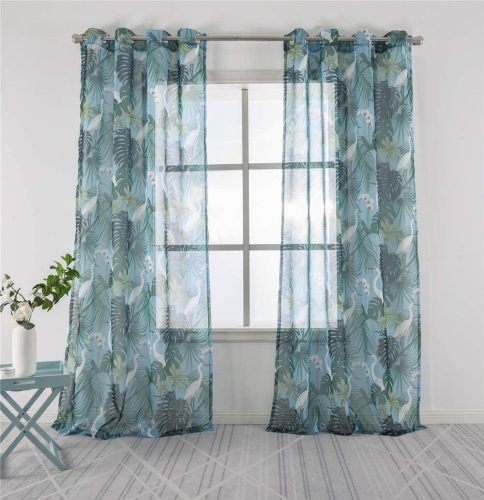 2 Panels Linen Sheer Tropical Curtains, 52x84 - Lot 156
