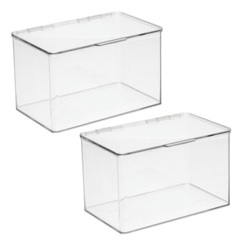Set of 2 mDesign Plastic Stackable Boxes with Attached Lid - Lot 194