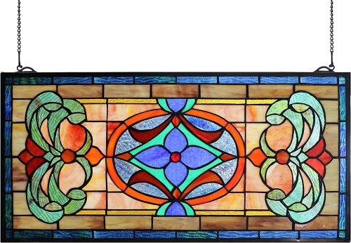 Large Horizontal Transom Stained Glass Panel, 26" X 12.8"  - Lot 18