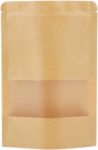 Kraft Stand Up Zip Lock Pouches w/ Window, 50Pcs 7x10.2" - Lot 290