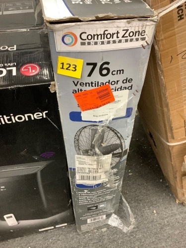 Comfort Zone30 in. Black High-Velocity Industrial 2-Speed Wall Fan with Aluminum Blades and Adjustable Tilt - Lot 123