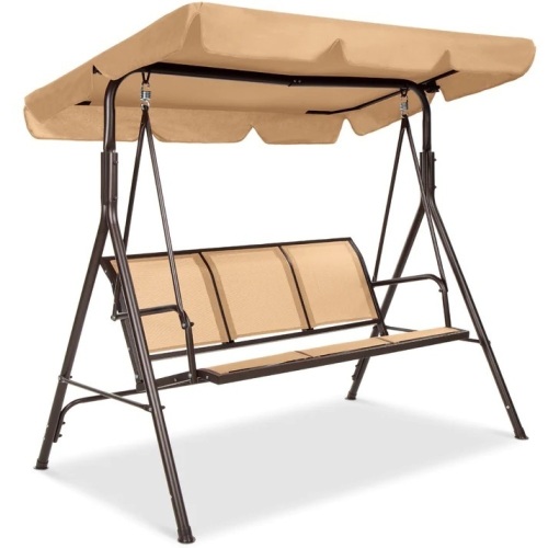 3-Seater Outdoor Canopy Swing Glider Bench w/ Textilene Fabric, Steel Frame - Lot 7756