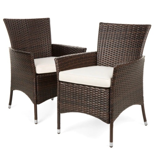 Set of 2 Handwoven Wicker Patio Dining Chairs w/ Water-Resistant Cushions - Lot 7767