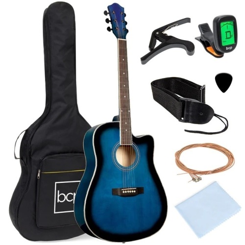 Full Size Beginner Acoustic Guitar Set with Case, Strap, Capo - 41in - Lot 7788