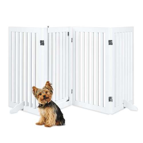 4-Panel Freestanding Wooden Pet Gate w/ Door, Support Feet - Lot 7869