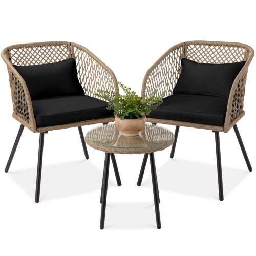 3-Piece Outdoor Diamond Weave Wicker Bistro Set w/ Tempered Glass Side Table - Lot 89