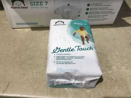 Case of (4) Mama Bear Gentle Touch Hypoallergenic Baby Diapers, Size 7, 20 Ct - Lot 222
