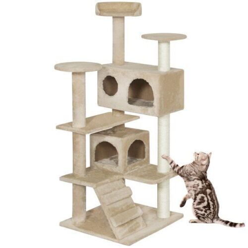 53in Multi-Level Cat Tree Scratcher Condo Tower - Beige - Lot 245