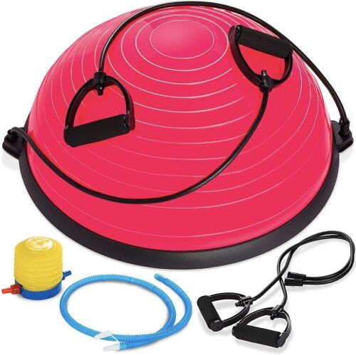 Half Ball Balance Trainer Yoga Exercise Fitness Platform w/ 2 Resistance Bands, Pump - Lot 545