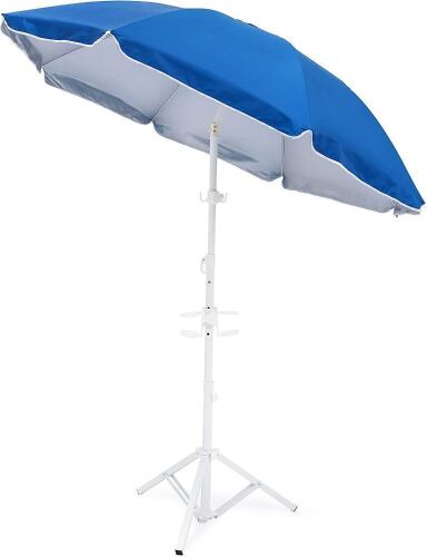 4.9' Beach Umbrella with Tripod Base & Carrying Case - Lot 574