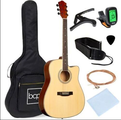 Full Size Beginner Acoustic Guitar Set with Case, Strap, Capo - 41in - Lot 765