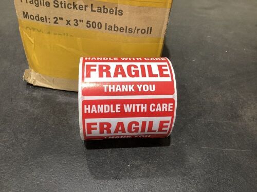 Case of 2" x 3" Fragile Sticker Labels  - Lot 837