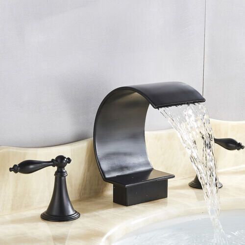 Widespread Waterfall Bathroom Sink Faucet, 3 Hole, Oil Rubbed Bronze  - Lot 958