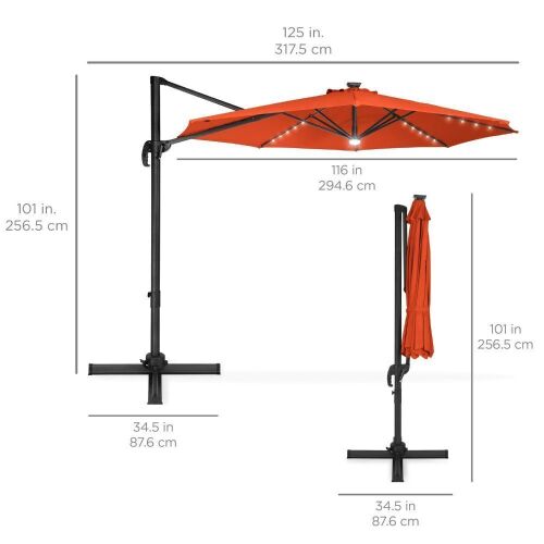 360-Degree LED Cantilever Offset Patio Umbrella w/ Tilt - 10ft - Lot 806