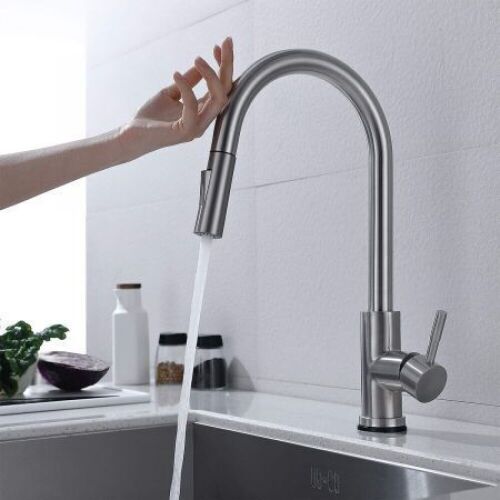 Touch On Kitchen Faucet with Pull Down Sprayer Stainless Steel with Deck Plate - Brushed Nickel - Lot 1010
