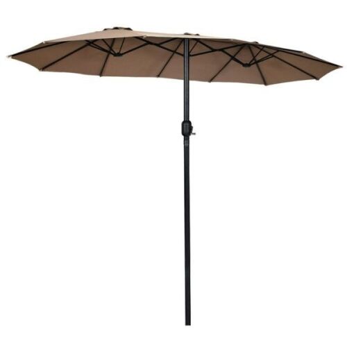 15' Market Outdoor Double-Sided Patio Umbrella with Crank, Tan - Lot 446