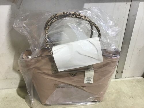 Brown Clay Handbag with Snake Print Handles - Lot 138