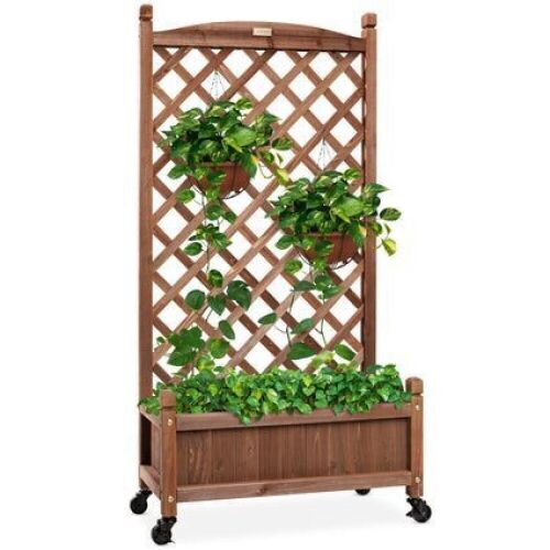Wood Planter Box & Lattice Trellis w/ Drainage, Optional Wheels - 48in  - Lot 289