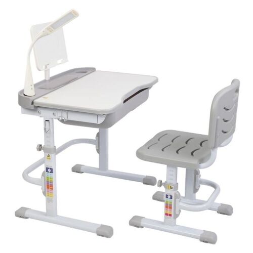 Kids Height Adjustable Desk and Chair Set with LED Lamp, Bookstand - Lot 65