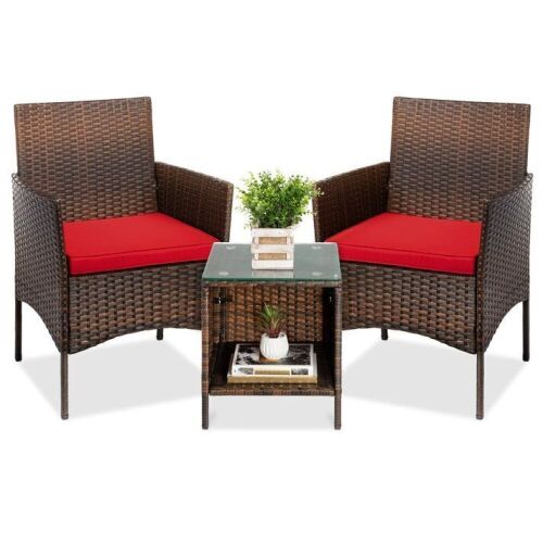 3-Piece Outdoor Patio Wicker Bistro Set w/ Side Storage Table  - Lot 108