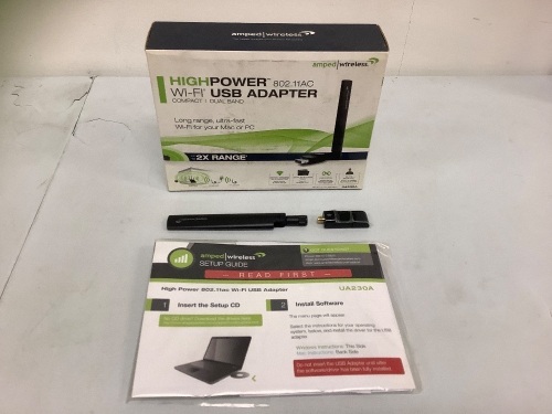 High Power WiFi USB Adapter, Appears New, Sold as is - Lot 434