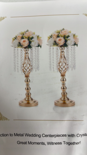 Set of 10 Metal Wedding Centerpieces with Crystal Pendants, New - Lot 452