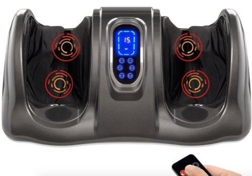 Therapeutic Foot Massager w/ High Intensity Rollers, Remote, 3 Modes, Gray - Lot 179