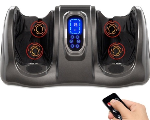 Therapeutic Foot Massager w/ High Intensity Rollers, Remote, 3 Modes, Gray - Lot 214