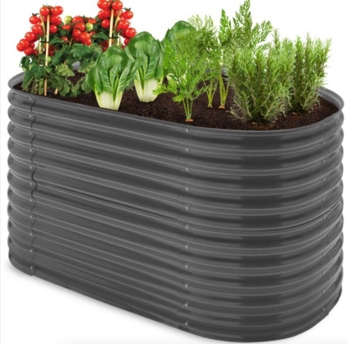 Raised Oval Garden Bed, Customizable Elevated Outdoor Metal Planter - 63in, Dark Gray - Lot 261
