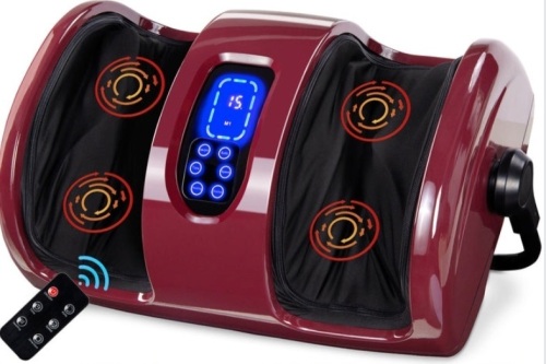 Reflexology Shiatsu Foot Massager w/ High-Intensity Rollers, Remote Control, Burgundy - Lot 263