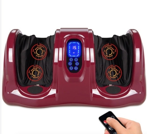 Therapeutic Foot Massager w/ High Intensity Rollers, Remote, 3 Modes, Burgundy - Lot 268
