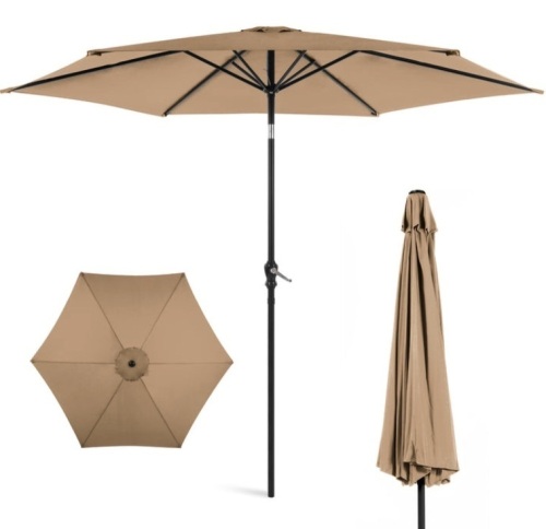 Outdoor Steel Market Patio Umbrella Decoration w/ Tilt, Crank Lift - 10ft, Tan - Lot 307