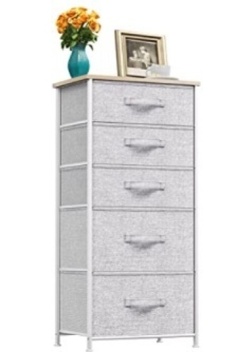 YITAHOME Tall 5 Drawer Dresser - Steel Frame, Wooden Top & Easy Pull Fabric Bins, Grey - Lot 138