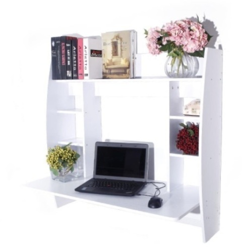 Wall Computer Desk w/ Storage and Tray, White - Lot 630
