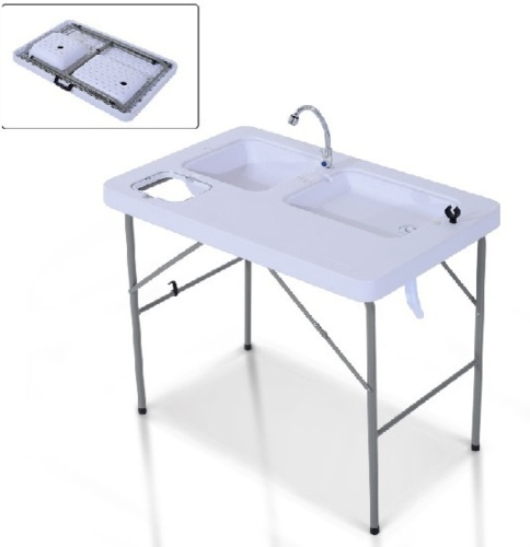 Outsunny 40" Portable Camping Table w/ Dual Water Basins - Lot 665