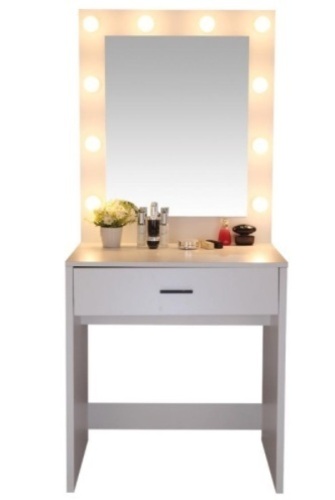 Vanity Makeup Table with Lighted Mirror, White - Lot 311