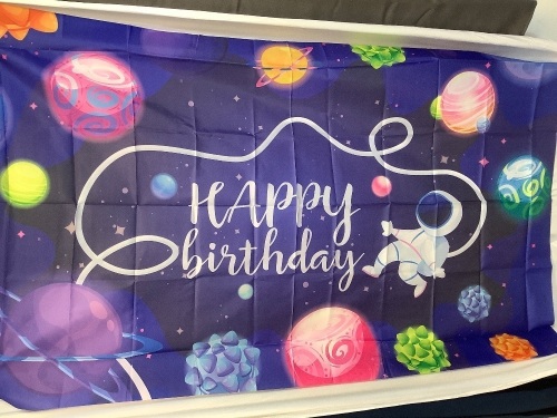 3'x5' Happy Birthday Banner, Space Theme - Lot 281