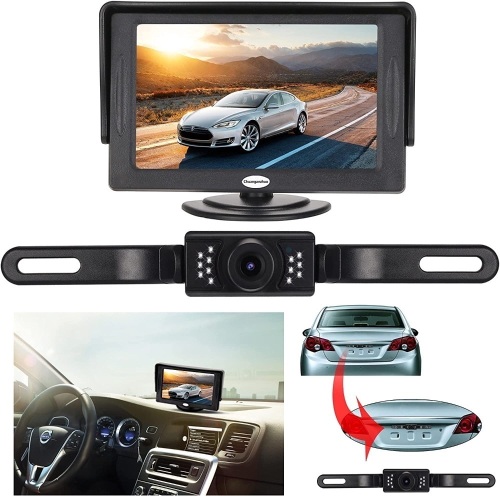 Backup Camera and Monitor Kit, License Plate Car Rear Backup Camera + 4.3" LCD Rear View Monitor - Lot 338