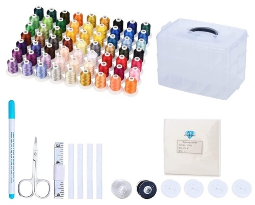 Simthread [Anti-Tangle] Embroidery Thread Kit with Organizer Box, 63 Colors - Lot 339