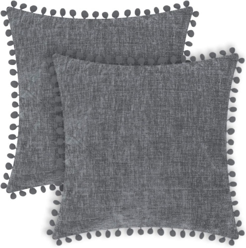 2 pk CaliTime Soft Chenille Pillow Covers with Pom Poms, 22 x 22" - Lot 63