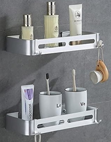 Set of 2 Bathroom Shelves with Hooks - Lot 476