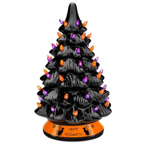 Ceramic Halloween Tabletop Tree w/ Orange & Purple Bulb Lights - Lot 8025