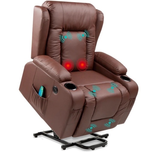 Electric Power Lift Recliner Massage Chair w/ Heat, USB Port, Cupholders - Lot 8088